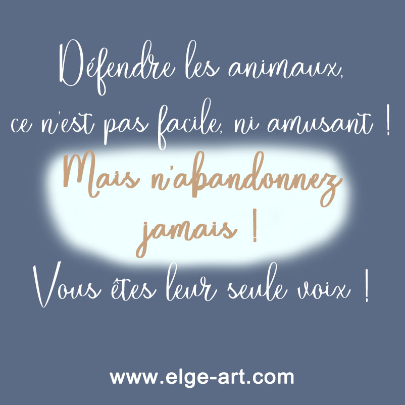 Défendre les animaux, ce n'est pas facile, ni amusant ! Mais n'abandonnez jamais ! Vous êtes leur seule voix !